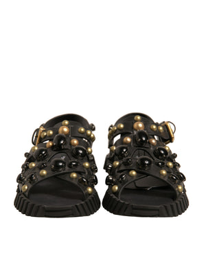 Schwarze Leder Nieten-Sandalen Schuhe
