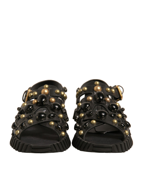 Schwarze Leder Nieten-Sandalen Schuhe