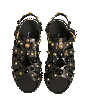 Schwarze Leder Nieten-Sandalen Schuhe