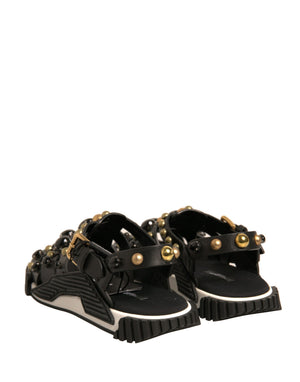 Schwarze Leder Nieten-Sandalen Schuhe