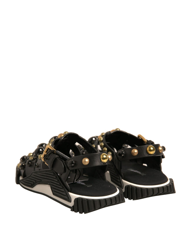 Schwarze Leder Nieten-Sandalen Schuhe