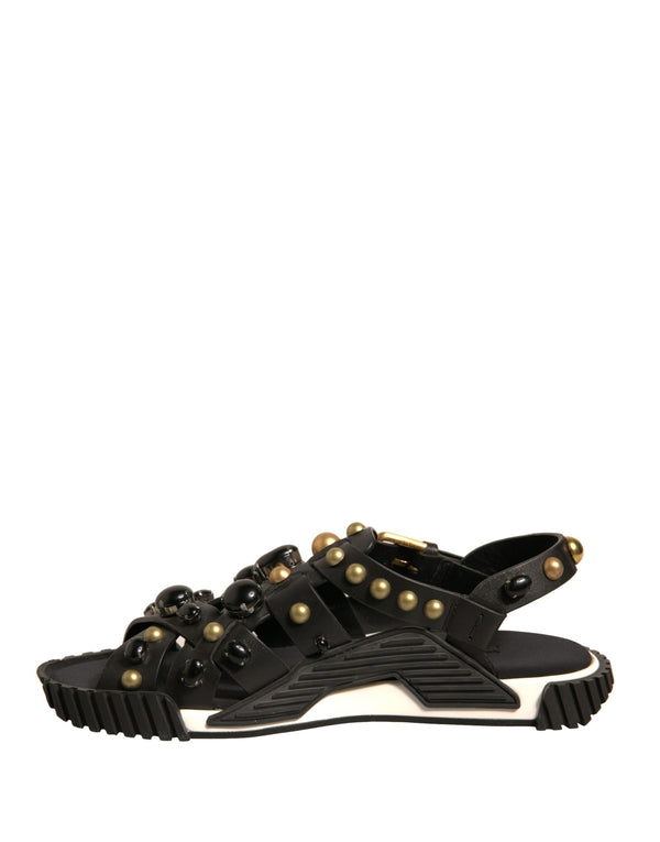Schwarze Leder Nieten-Sandalen Schuhe