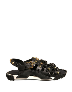 Schwarze Leder Nieten-Sandalen Schuhe