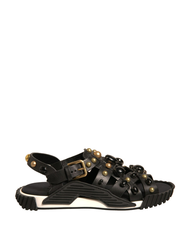 Schwarze Leder Nieten-Sandalen Schuhe