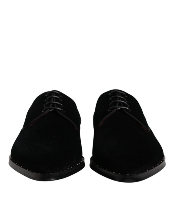 Schwarze Samt-Baumwoll-Spitzen-Derby-Schuhe