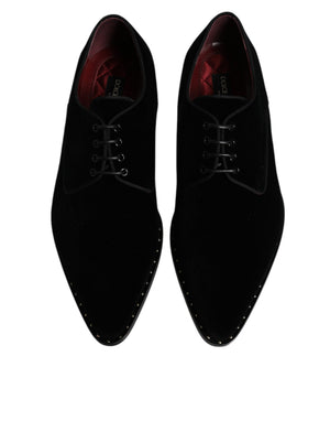Schwarze Samt-Baumwoll-Spitzen-Derby-Schuhe