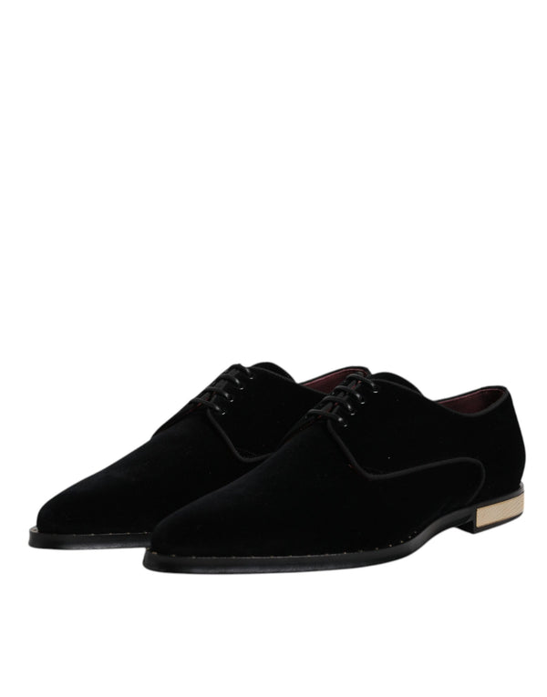 Schwarze Samt-Baumwoll-Spitzen-Derby-Schuhe