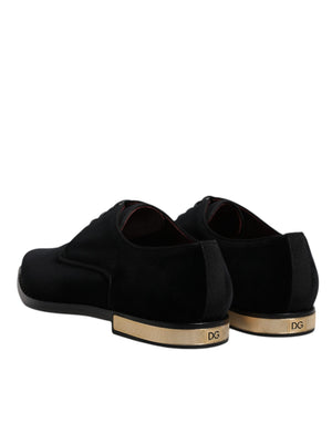 Schwarze Samt-Baumwoll-Spitzen-Derby-Schuhe