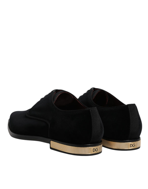 Schwarze Samt-Baumwoll-Spitzen-Derby-Schuhe
