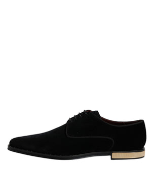 Schwarze Samt-Baumwoll-Spitzen-Derby-Schuhe