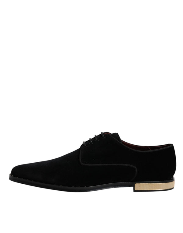 Schwarze Samt-Baumwoll-Spitzen-Derby-Schuhe