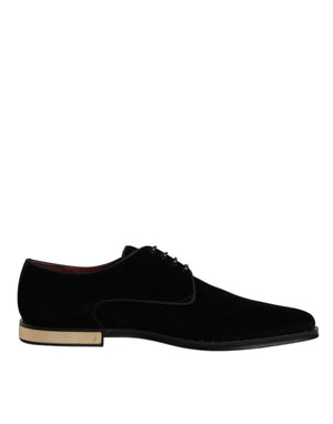 Schwarze Samt-Baumwoll-Spitzen-Derby-Schuhe