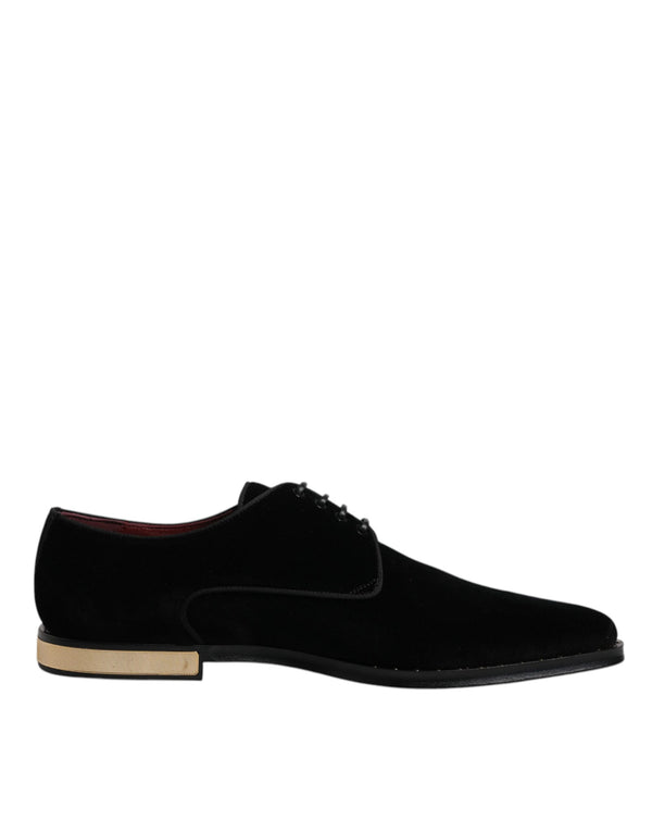 Schwarze Samt-Baumwoll-Spitzen-Derby-Schuhe