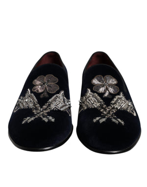 Schwarz Samt Floral Gun Loafers Kleid Schuhe