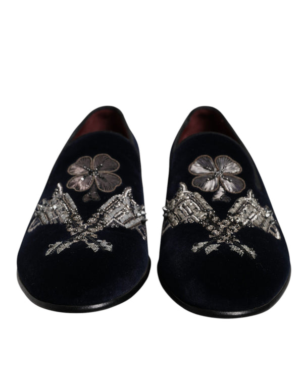Schwarz Samt Floral Gun Loafers Kleid Schuhe