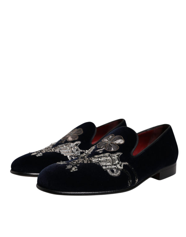 Schwarz Samt Floral Gun Loafers Kleid Schuhe