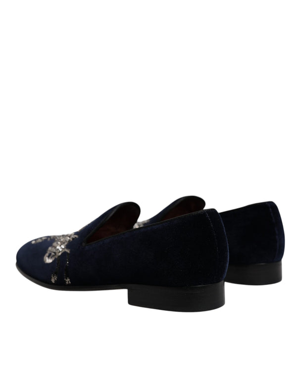 Schwarz Samt Floral Gun Loafers Kleid Schuhe