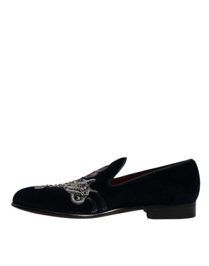 Schwarz Samt Floral Gun Loafers Kleid Schuhe