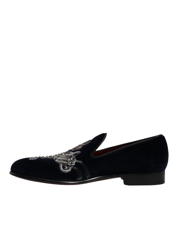 Schwarz Samt Floral Gun Loafers Kleid Schuhe