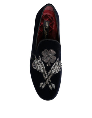 Schwarz Samt Floral Gun Loafers Kleid Schuhe