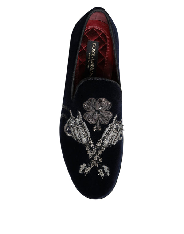 Schwarz Samt Floral Gun Loafers Kleid Schuhe