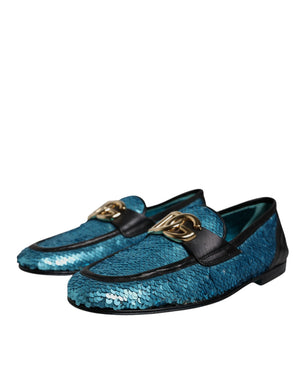 Blaue Pailletten Loafers Formelle Schuhe