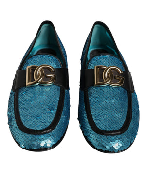 Blaue Pailletten Loafers Formelle Schuhe