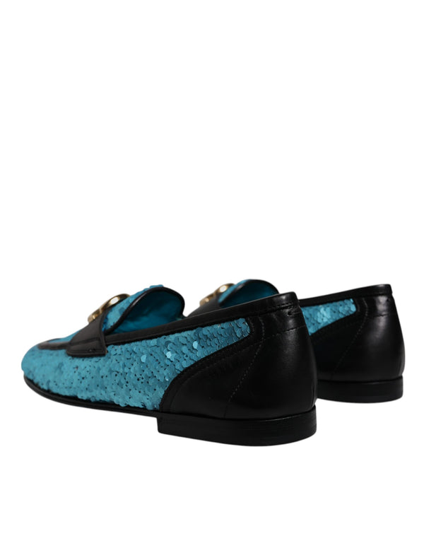 Blaue Pailletten Loafers Formelle Schuhe