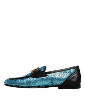 Blaue Pailletten Loafers Formelle Schuhe