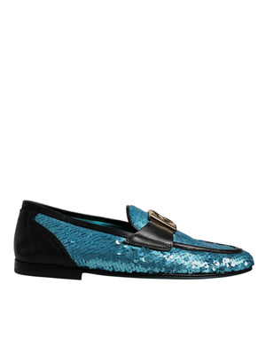 Blaue Pailletten Loafers Formelle Schuhe