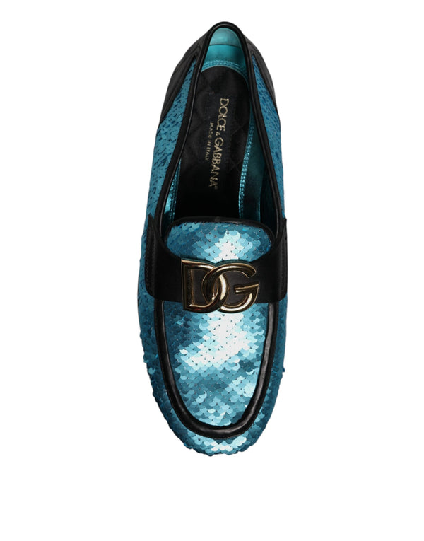 Blaue Pailletten Loafers Formelle Schuhe