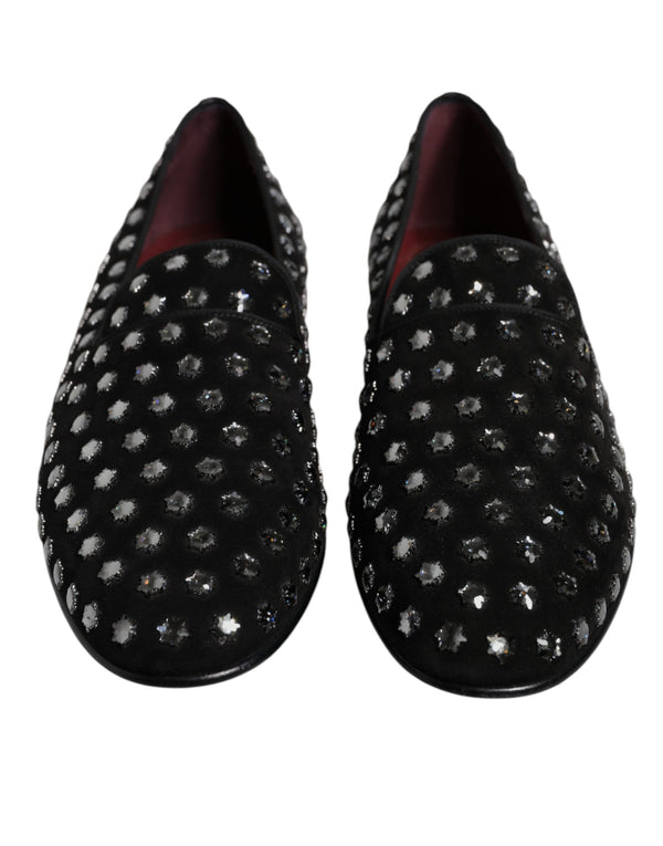 Schwarze kristallverzierte Loafers Kleid Schuhe