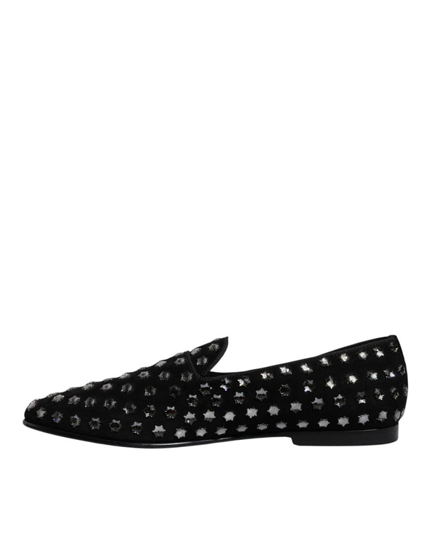 Schwarze kristallverzierte Loafers Kleid Schuhe