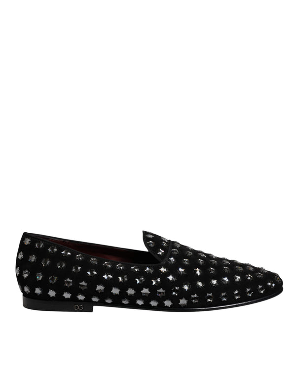 Schwarze kristallverzierte Loafers Kleid Schuhe