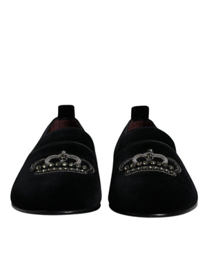 Schwarzer Samt Kristallkrone Loafers Formelle Kleid Schuhe