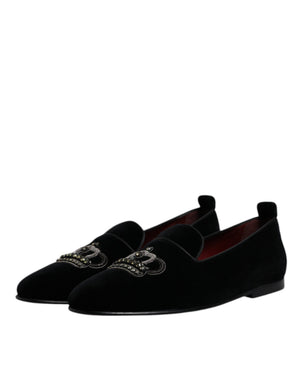 Schwarzer Samt Kristallkrone Loafers Formelle Kleid Schuhe