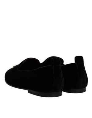 Schwarzer Samt Kristallkrone Loafers Formelle Kleid Schuhe