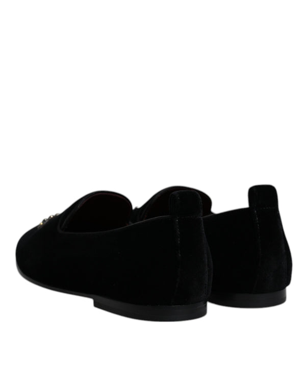 Schwarzer Samt Kristallkrone Loafers Formelle Kleid Schuhe