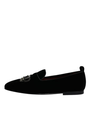 Schwarzer Samt Kristallkrone Loafers Formelle Kleid Schuhe