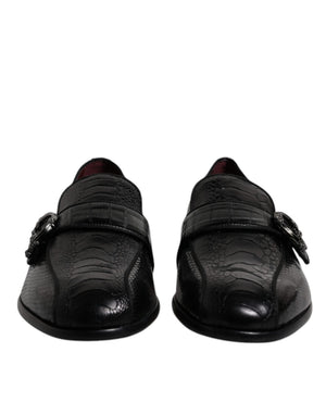 Schwarze Exotische Leder DG Logo Loafers Formelle Anzugschuhe