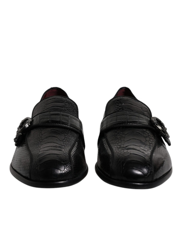 Schwarze Exotische Leder DG Logo Loafers Formelle Anzugschuhe