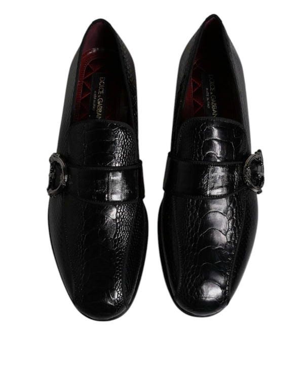 Schwarze Exotische Leder DG Logo Loafers Formelle Anzugschuhe
