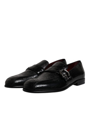 Schwarze Exotische Leder DG Logo Loafers Formelle Anzugschuhe