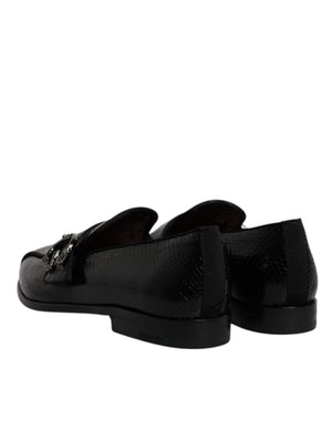 Schwarze Exotische Leder DG Logo Loafers Formelle Anzugschuhe