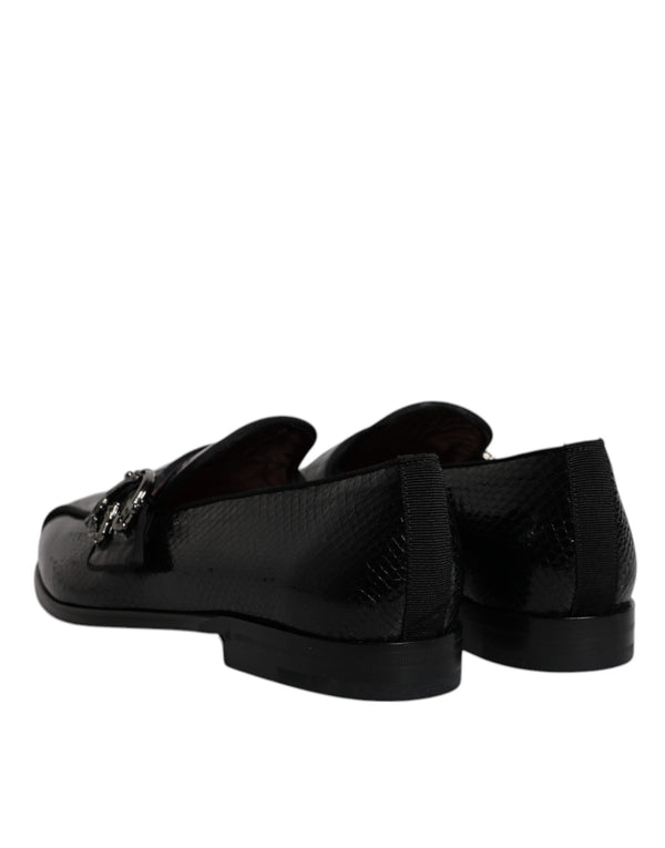 Schwarze Exotische Leder DG Logo Loafers Formelle Anzugschuhe