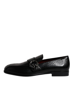 Schwarze Exotische Leder DG Logo Loafers Formelle Anzugschuhe