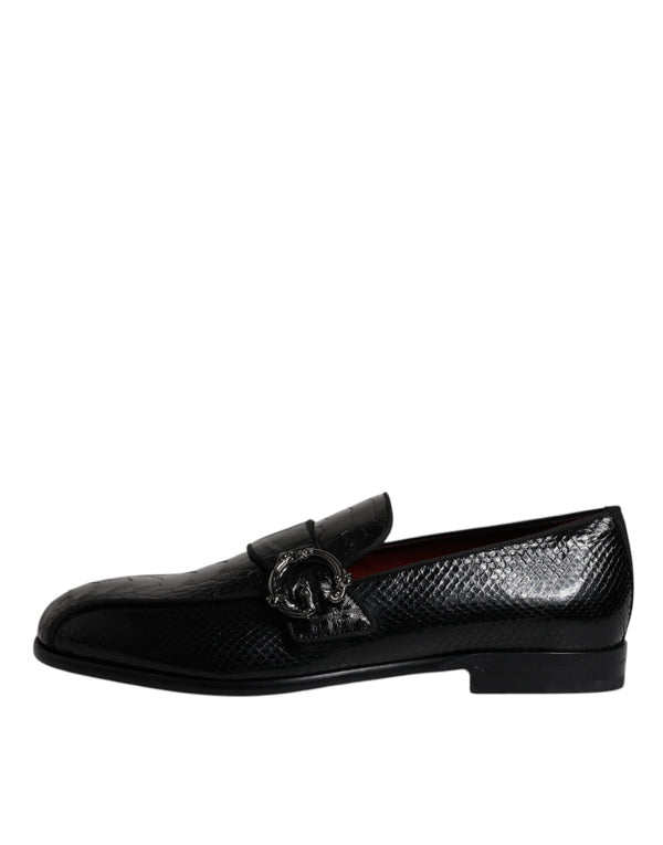 Schwarze Exotische Leder DG Logo Loafers Formelle Anzugschuhe