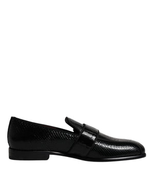 Schwarze Exotische Leder DG Logo Loafers Formelle Anzugschuhe