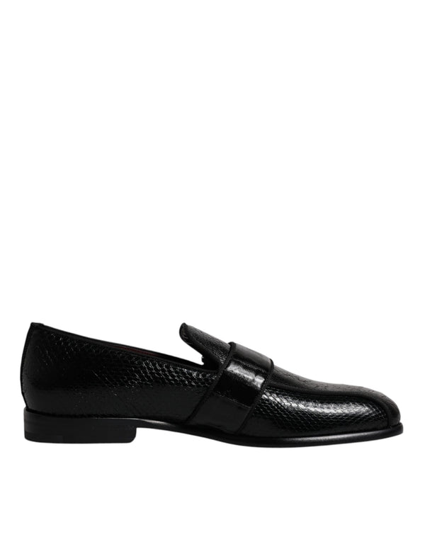Schwarze Exotische Leder DG Logo Loafers Formelle Anzugschuhe