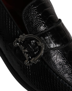 Schwarze Exotische Leder DG Logo Loafers Formelle Anzugschuhe